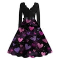 thumbnail image 3 of Fgvctg Valentine's Day Womens Dresses Love Heart Graphic Vintage Cocktail Dress Formal V Neck Dress 1950s Long Sleeve Dressy Elegant Date-Night Outfit Purple 2XL, 3 of 4