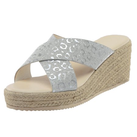 

Mackneog Slippers For Women Ladies Peep Toe Linen Sole Wedge Sandals Rome Shoes Linen Wedge Slides Gift on Clearance