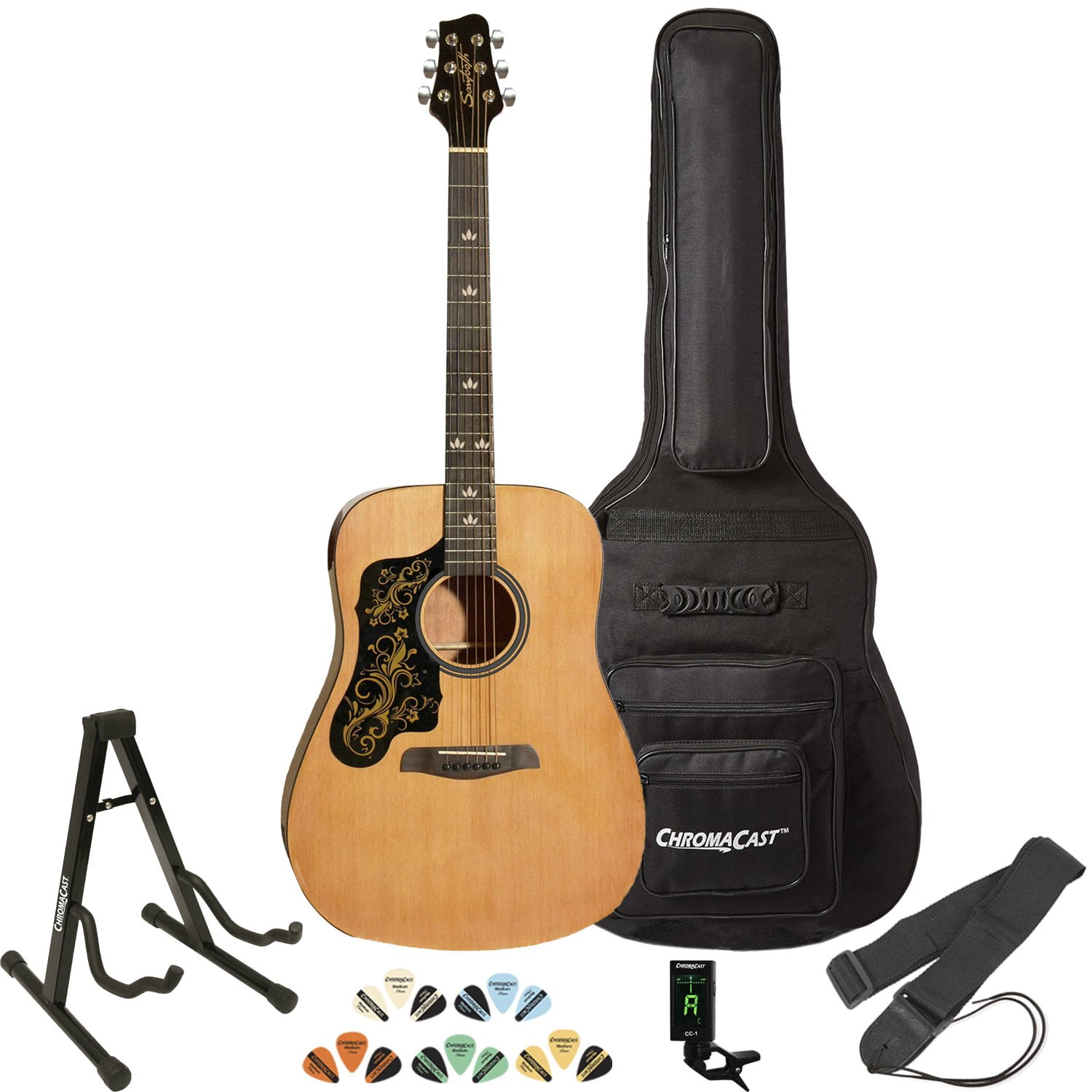 Sawtooth Acoustic Dreadnought Guitar with ChromaCast Gig Bag