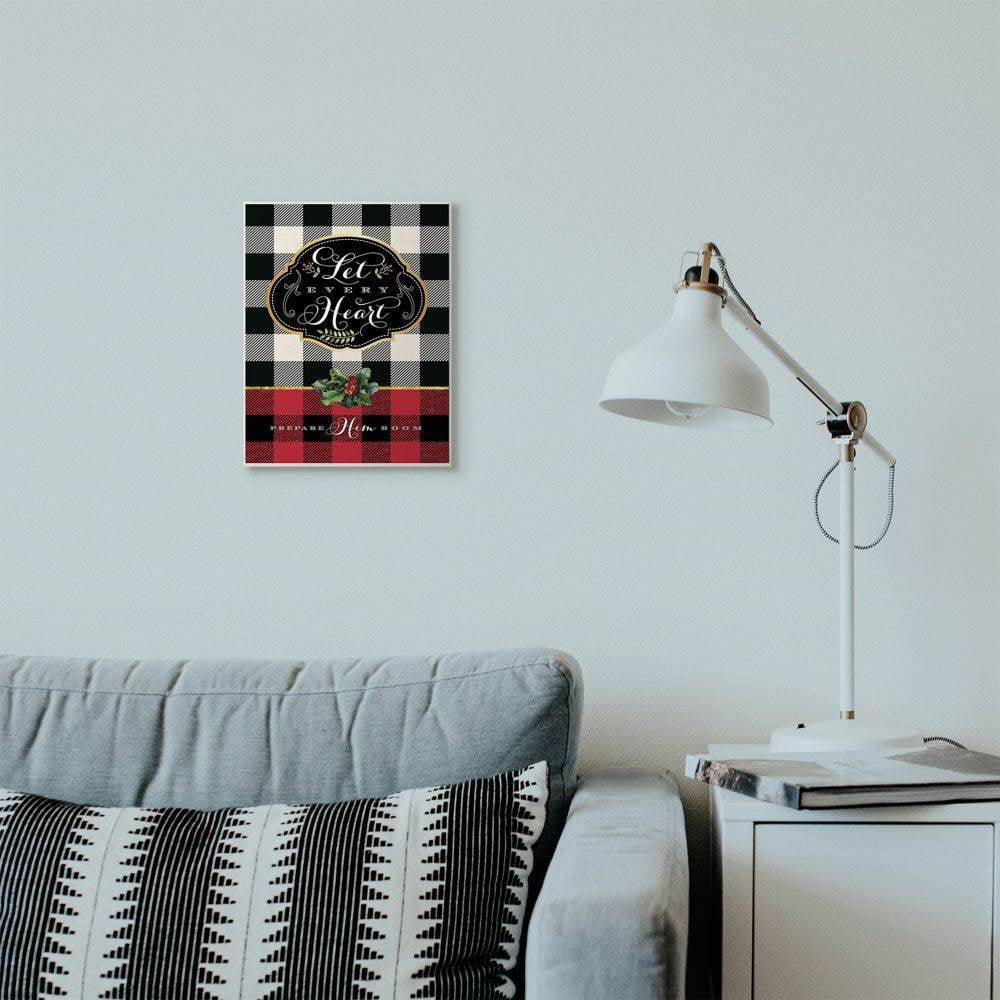 Stupell Industries Let Every Heart Plaid Holiday Christmas Word Design Wood Wall Art By Artist Tammy Apple