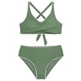 thumbnail image 3 of Toddler Girl Swimsuit Teen Crisscross Tie Back Bikini 2 Piece Swimsuit Set Toddler Girl Bathing Suit Green 9-10 Years, 3 of 5