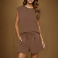 thumbnail image 5 of Fmbrln Womens Summer 2 Piece Sets Casual Solid Color Crew Neck Sleeveless Tank Tops and Drawstring Elastic Waist Shorts Sets Lounge Sets Brown M, 5 of 5