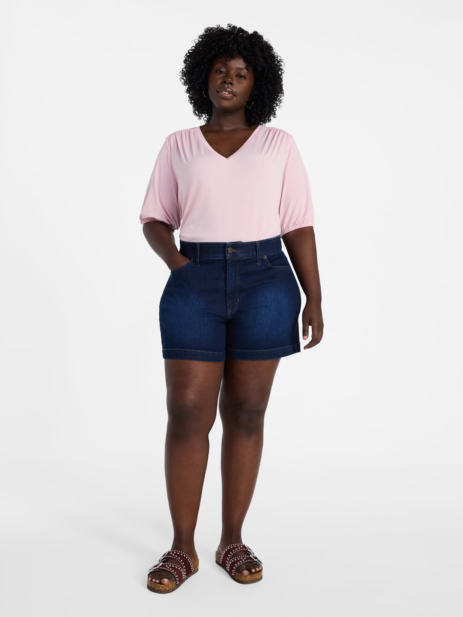 Terra & Sky Women's Plus Size V Neck Tee with Elbow Sleeves, Sizes 0X-5X