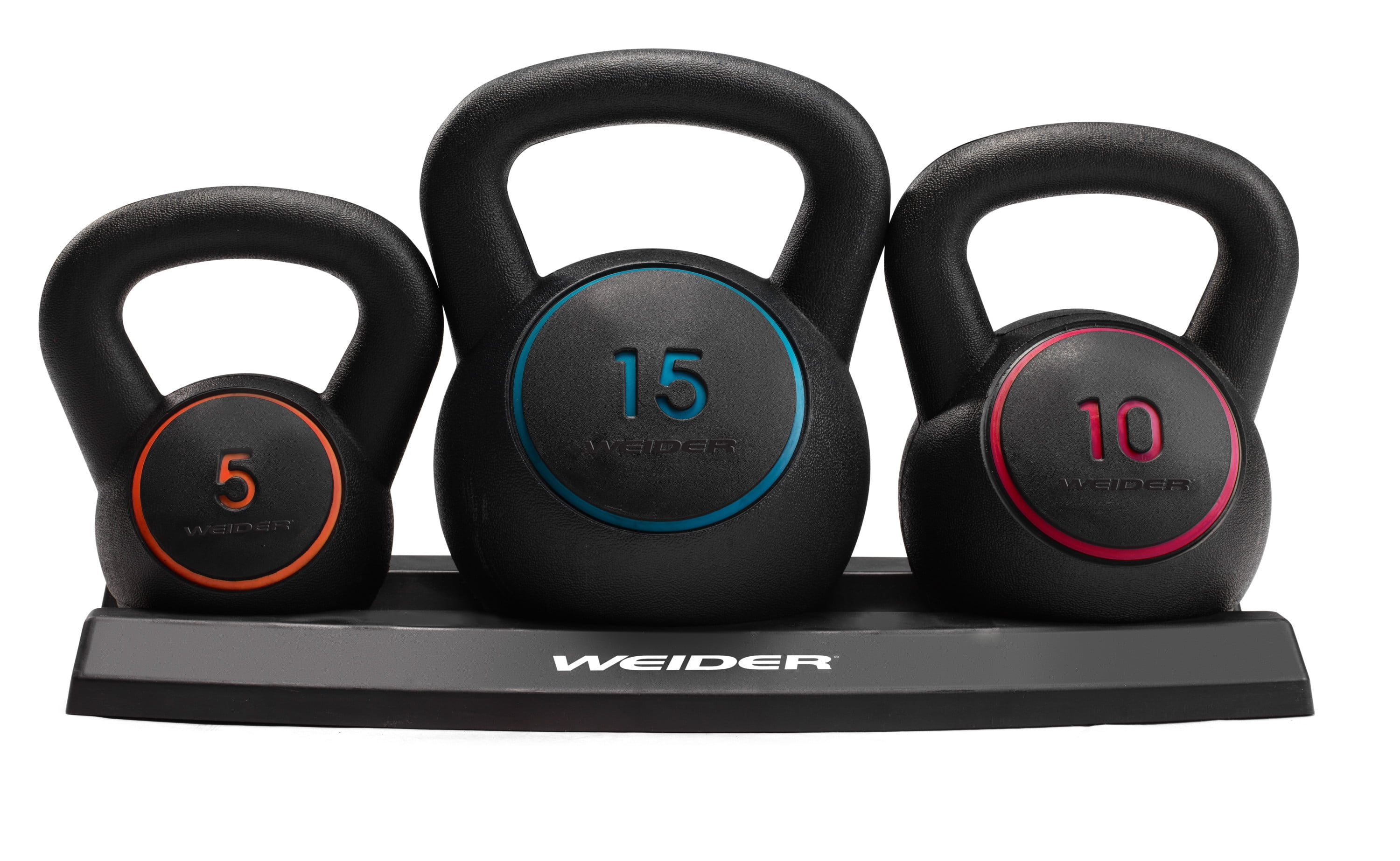 Weider Power Kettlebell Kit, 5 15 Lbs. with Vinyl Coating and Exercise Chart