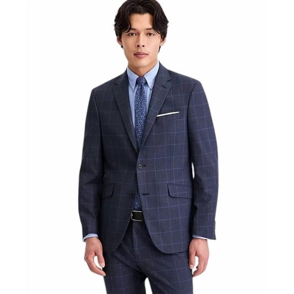 Kenneth Cole Mens Slim fit Suit Jacket Blazer 40 R Navy Blue Windowpane