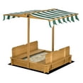 thumbnail image 3 of Wooden Kids Sandbox with Cover, Children Outdoor Sand Box with Foldable Seats, Adjustable Canopy, Bottom Liner for Outdoor, Brown, 3 of 9