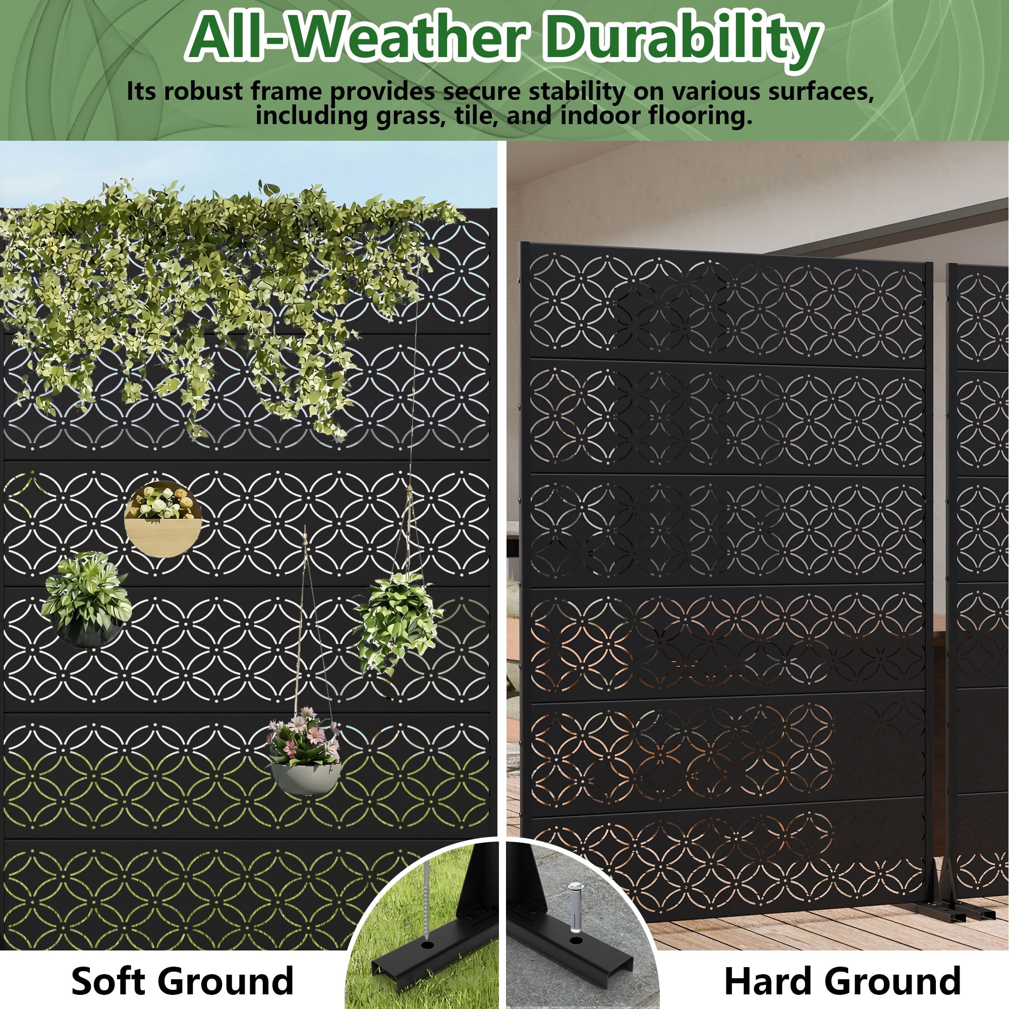 MAYEERTY 72*47in Outdoor Privacy Screen, RV Area Metal Privacy Fence, Privacy Panel for Patio, Balcony, Backyard, Garden