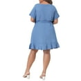 thumbnail image 3 of Agnes Orinda Women's Plus Size Plain Short Sleeve Ruffle Chambray Midi Dresses, 3 of 6