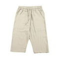 thumbnail image 3 of Bibifish Mens Pants Summer Cozy Wide Leg Knee Length Drawstring Elastic Trousers Solid Color Loose Casual Beach Vacation Shorts, 3 of 3