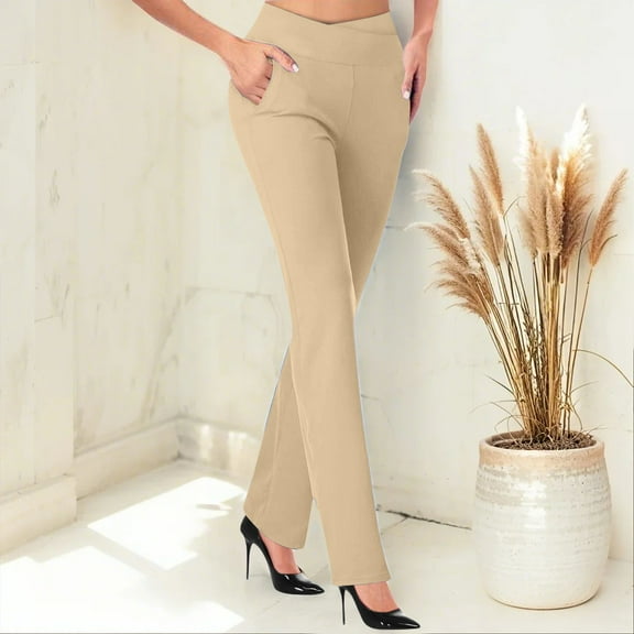 Women's Yoga Pants Women'S Solid Color Knitted Stretch Slim Fit Flared Pants,Beige Women's Yoga Pants M