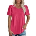 thumbnail image 2 of Pink Women's Short Sleeve T-shirt, Women'S Round Neck Puffed Sleeve Hole Hollow Short Sleeve Casual T Shirt Top,Women's Short sleeve T-shirt S, 2 of 4