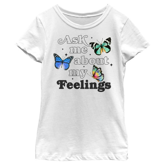 Girl's Lost Gods My Feelings Butterflies Graphic Tee White Medium