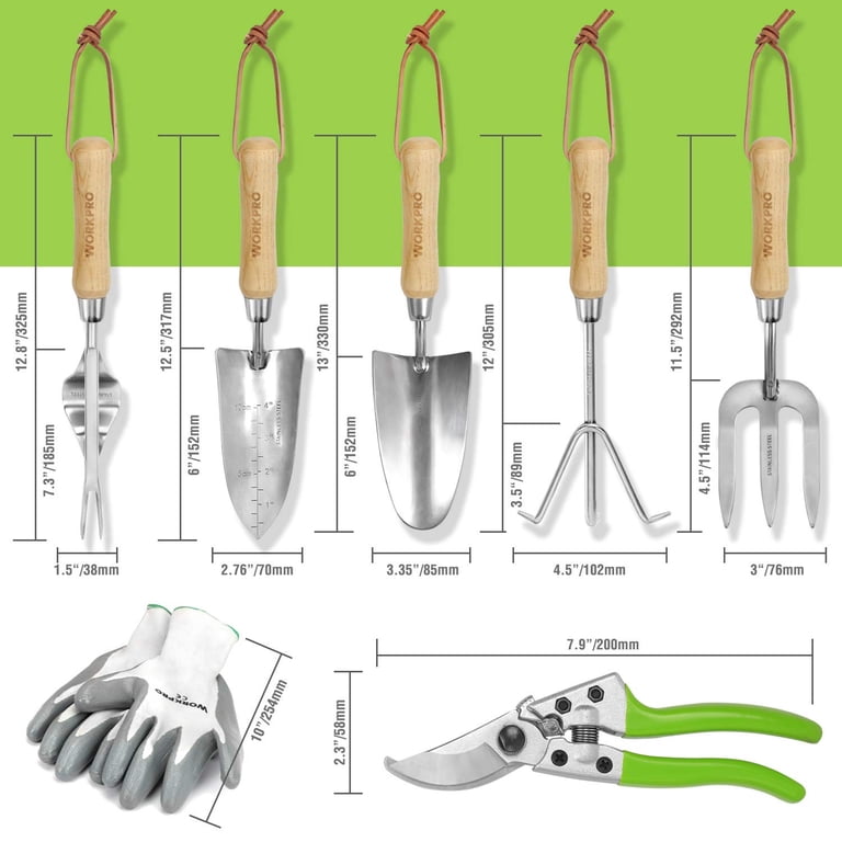 WORKPRO 8 Pcs Stainless Steel Heavy Duty Garden Tools Set