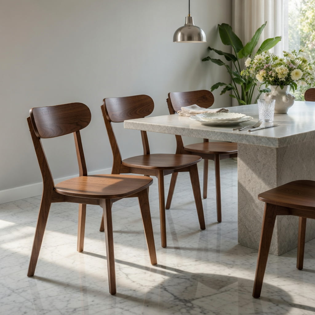 Hommoo 4 Pcs Mid Century Modern Solid Wood Dining Chairs, Ergonomic Curved Back, Adjustable Leveling Feet, for Dining Room, Kitchen & Living Room, Walnut