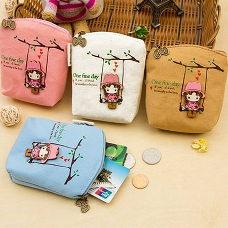 Zip Coin Holder ZeAofaNew Adorable Women Canvas Wallet Small Clutch Zip Card Coin Holder Purse Handbag ()