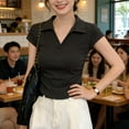 thumbnail image 5 of LNWUY Womens Short Sleeve Business Casual Tops Solid Color Slim Fit V Neck Dressy Blouses Trendy Style Collared Shirt Tees Gray M, 5 of 5