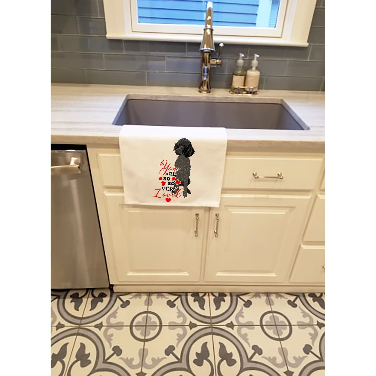 Carolines Treasures WDK3988WTKT 28 x 19 in. Unisex Poodle Standard Black So Loved White Dish Towels Kitchen Towel - Set of 2