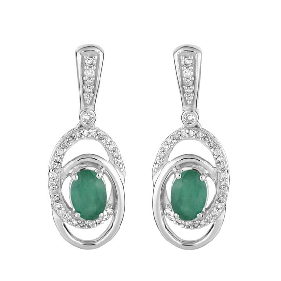 10k White Gold Emerald & 1/5 Carat T.W. Diamond Interlocking Hoop Drop Earrings