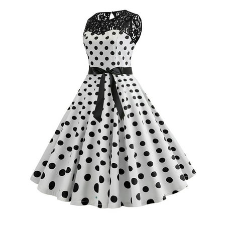 Womens Retro Vintage Polka Dots Sleeveless Rockabilly Swing Dress