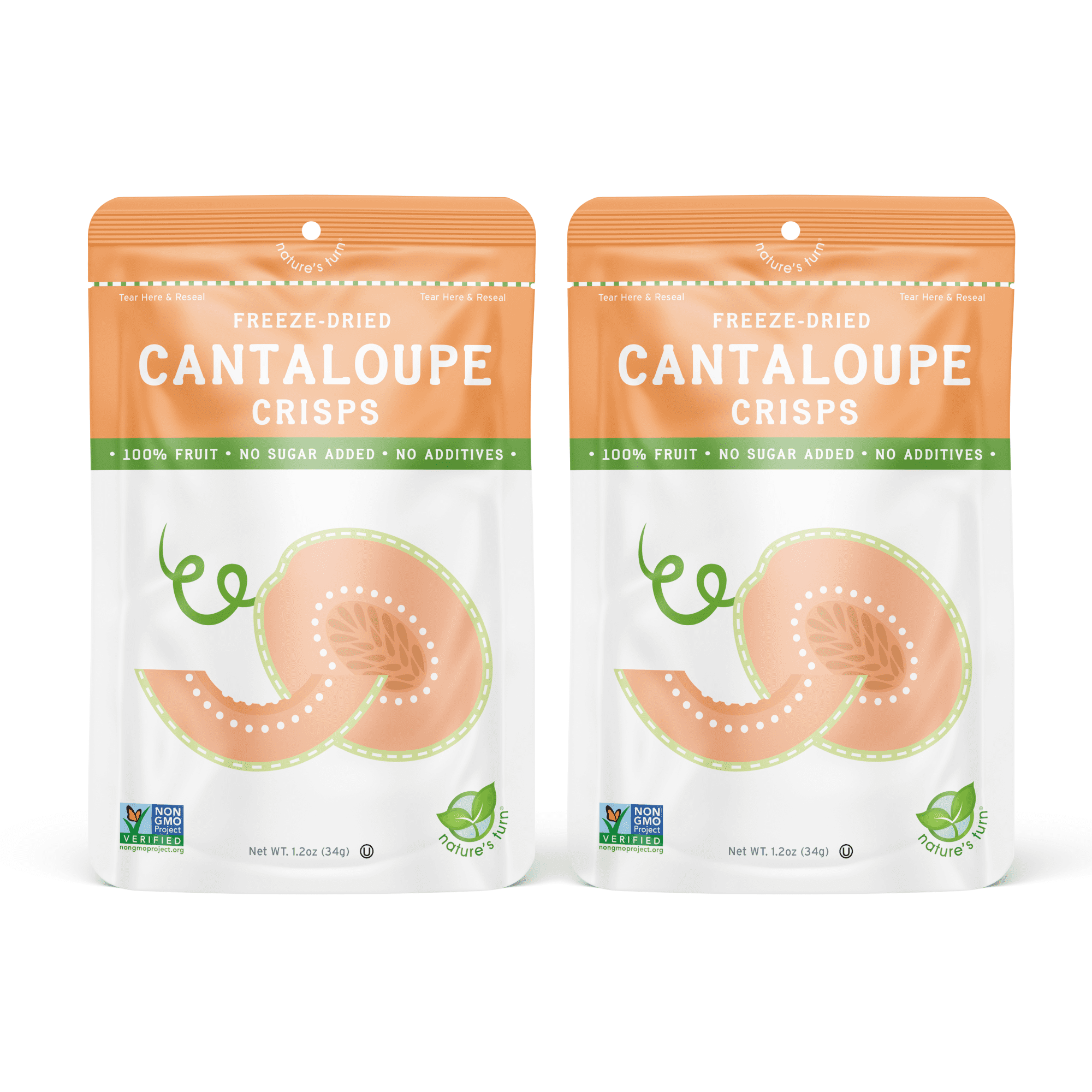 Nature’s Turn Freeze-Dried Cantaloupe Crisps, No Added Sugar, Healthy Natural Fruit Crisp Snack for School Lunches, 12 Pack (0.53 oz Each)