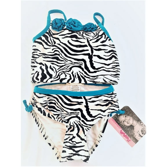 Flapdoodles Girl's 2 Pieces Swimwear Tankini Set, Size 4, Zebra Print