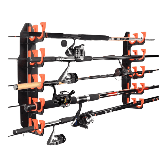 Fishing Rod Holder for Garage Wall or Ceiling Mount, Holds Up to 10 Fishing Rods & Combos, Vertical & Horizontal Storage Rack