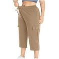 thumbnail image 5 of Tdoqot Womens Plus Size Capri with Pockets- Elastic Waist Casual Summer Soft Baggy Cargo Pants Khaki Size 2XL, 5 of 8