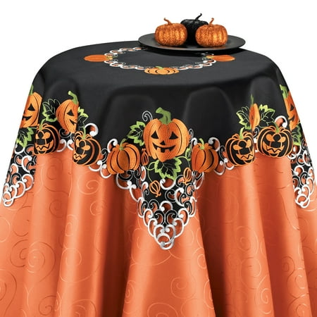 

Collections Etc Halloween Pumpkins Table Runner/Topper Linens Embroidered Festive Party Indoor Decorations Square
