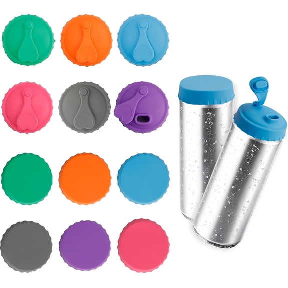 TIE-DailyNec 12 Pack Silicone Soda Can Lids, Reusable Can Covers Seal Fizz, Leakproof BPA-Free Stoppers for Standard Pop & Energy Drinks