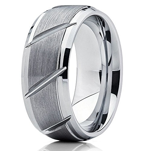 9mm Tungsten Wedding Band Men and Women Tungsten Carbide Ring Grooved Tungsten Band Gray Tungsten Comfort Fit