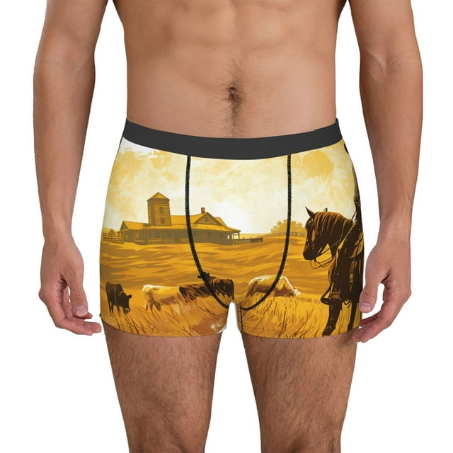 Gaeub Western Cowboy Ranch Print Men's Boxer Briefs,Super Fit Boxer Briefs for Men,Quick-Dry Underwear with 4-Way Stretch-Large