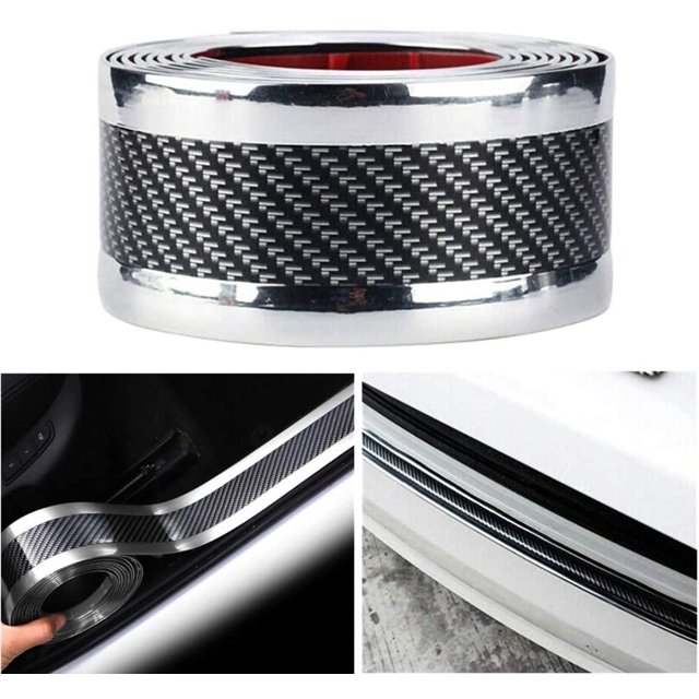 Protector de umbral de puerta de coche de fibra de carbono universal Protector de etiqueta autoadhesiva para SUV, camión, protectores de entrada de puerta, 5 * 100 cm, plateado JFHHH pequeña