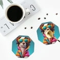thumbnail image 5 of Fuzoiu Colorful Sunglasses Dog Print Leather Coasters Set,Drink Coasters Set of 6,for Tabletop Protection, Durable PVC Coasters,Home Décor and Housewarming Gift,Octagon, 5 of 7