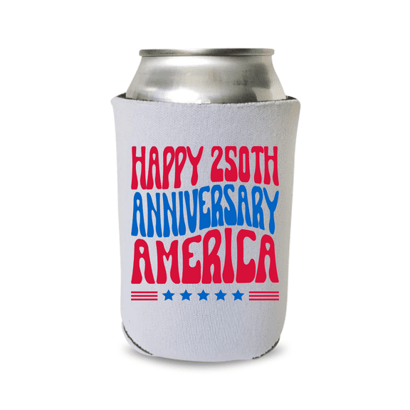 Patriotic Can Coolers, Happy 250th Anniversary America, 4th of July, Memorial Day, Summer Coolies, USA Party Gift, Beer Sleeves (White)
