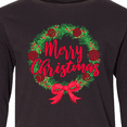 thumbnail image 4 of Inktastic Merry Christmas Wreath with Red Bow and Ornaments Long Sleeve Youth T-Shirt, 4 of 5