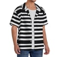 thumbnail image 4 of KLL Black And White Stripes Print Men's Shirt Short Sleeve Button Down Summer Cuba Beach Shirts- X-Large, 4 of 7