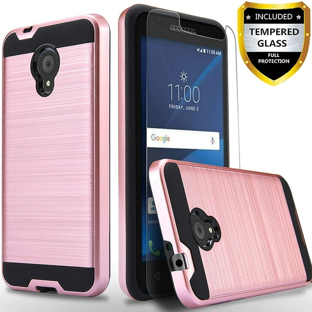 Alcatel IdealXtra 5059R Case, 2-Piece Style Hybrid Shockproof Hard Case Cover with [ Tempered Glass Screen Protector] And Circlemalls Stylus Pen [Rose Gold]