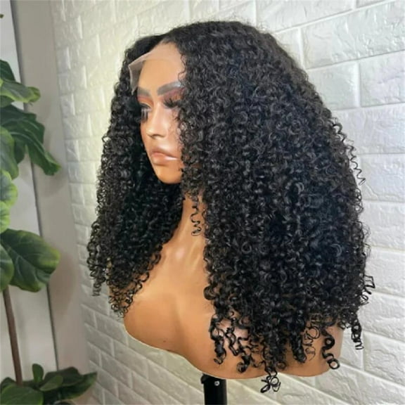 180% Density Black Synthetic Hair |Kinky Curly Lace Front Wig | 26 Inch Preplucked Baby Hair & Heat Resistant | Glueless Daily Wig for Women)