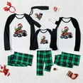 thumbnail image 2 of Festive T-Rex Dinosaur Monster Truck Christmas Pajamas Matching Family, Raglan Sleeve Green Plaid Holiday Sleepwear, 2 of 8