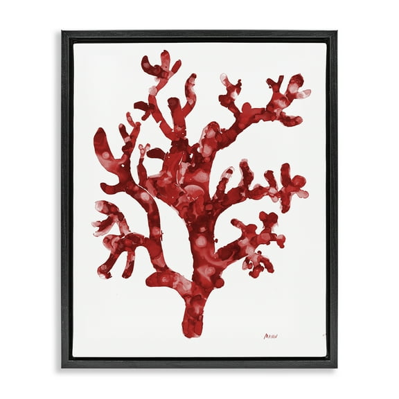 Stupell Industries Red Coral Sprig Nautical & Beach Painting Black Floater Framed Canvas Art Print Wall Art, 17 x 21