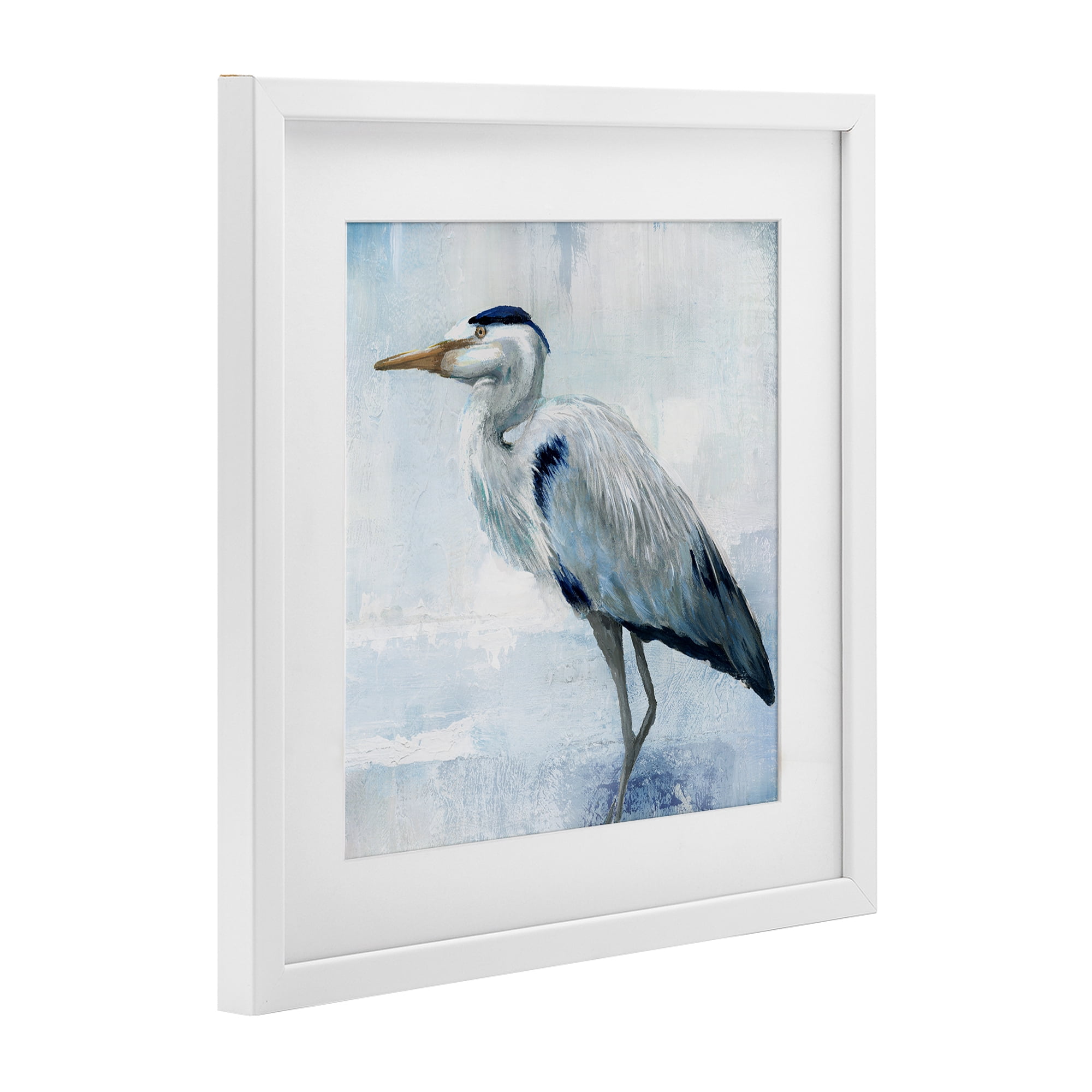 Stupell Industries Faded Blue Heron White Framed Print Under Glass, design by Nan