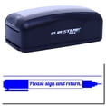 thumbnail image 1 of Large Pre-Inked Please Sign and Return with Pen Stamp, Slim 1854, Ultra Slim Design, Impression Size 1-13/16" by 2-1/2", Up to 25,000 Impressions - Blue Ink, 1 of 10