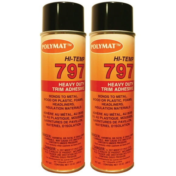 2 Polymat 797 Hi Temp Spray Glue Bond Auto Vinyl, headliners, Hood Silencer Pads