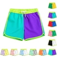 thumbnail image 4 of CUZIBR Boys Swim Trunks Color Block Athletic Wide Leg Beach Shorts Elastic Drawstring Waist Quick Dry Lightweight Running Workout Gym Beach Casual Summer Sport Bottoms,Dark Green,5-6 Years, 4 of 4