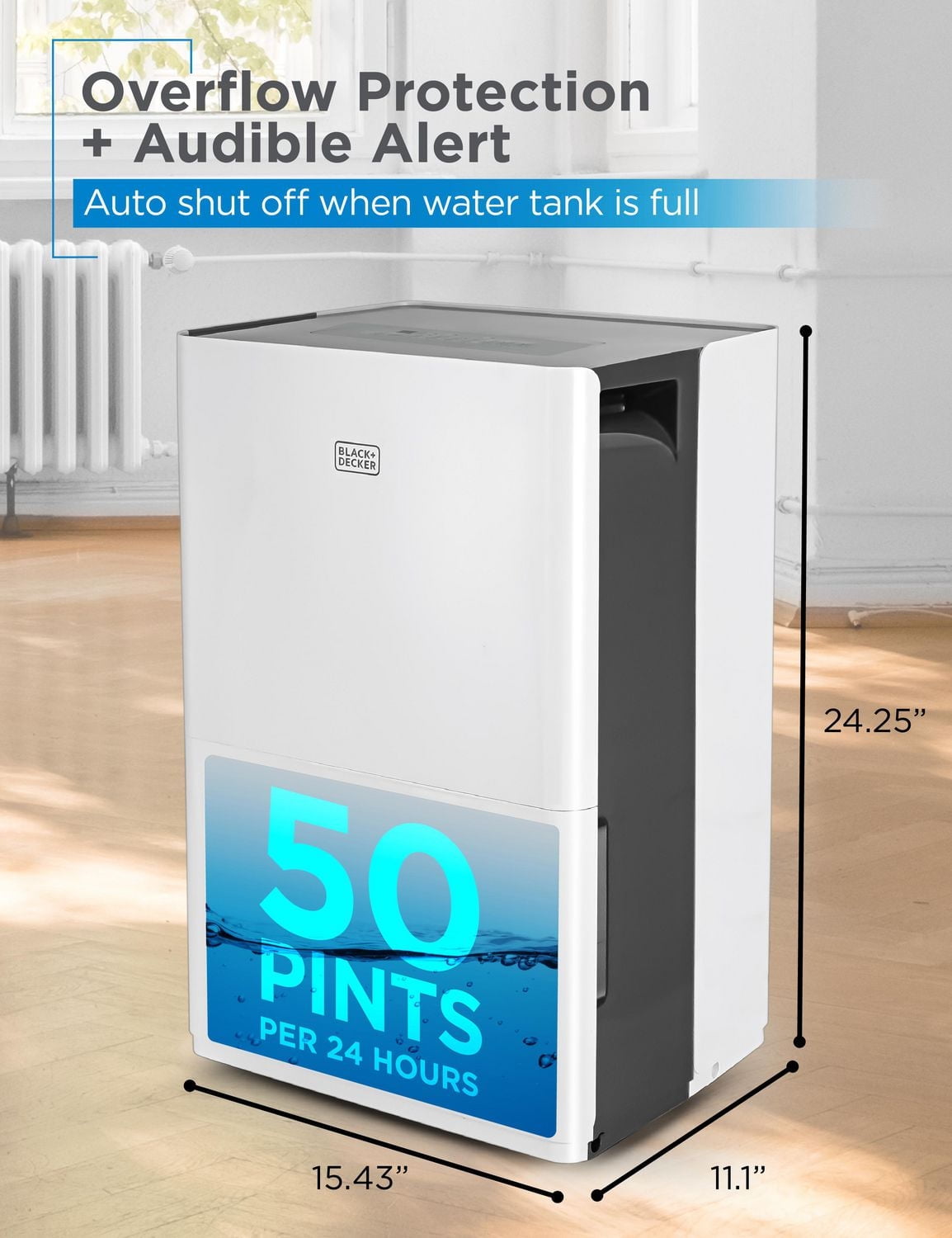 BLACK+DECKER 4500 Sq. Ft. Dehumidifier for Large Spaces and Basements, Energy Star Certified, BD50MWSA