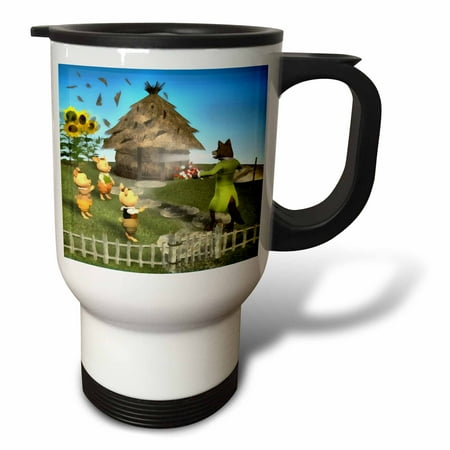 

3dRose The 3 Little Pigs and the Big Bad Wolf Travel Mug 14oz Stainless Steel