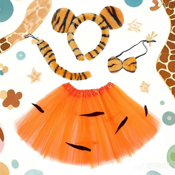 MHFRRA Tutu for Toddler Girls Kids Girls Carnival Dance Party Cartoon Skirt Ballet Skirts Hairband Bow Tie Tail Four Set 3-12 Years