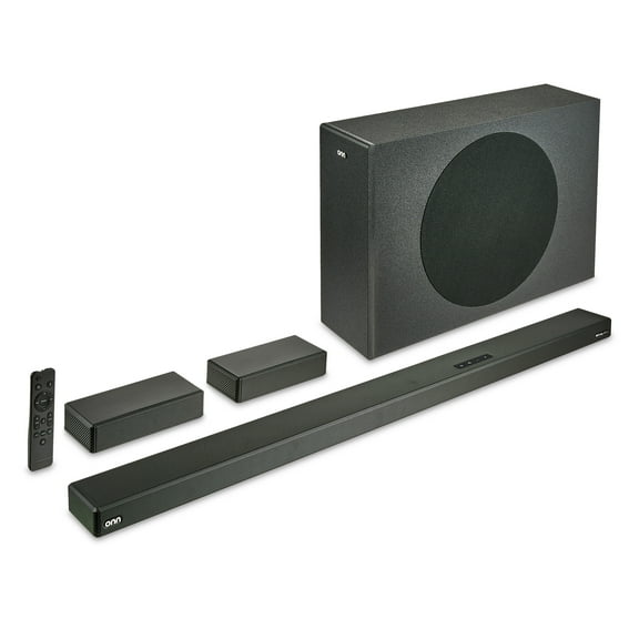 onn. 5.1 Ultra-Slim Surround Soundbar System with Dolby Atmos, Wireless Subwoofer and Wireless Satellite Speakers, 36"