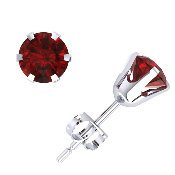 JewelWeSell - Genuine 1.50Ct Round Cut Ruby Stud Earrings 14k White