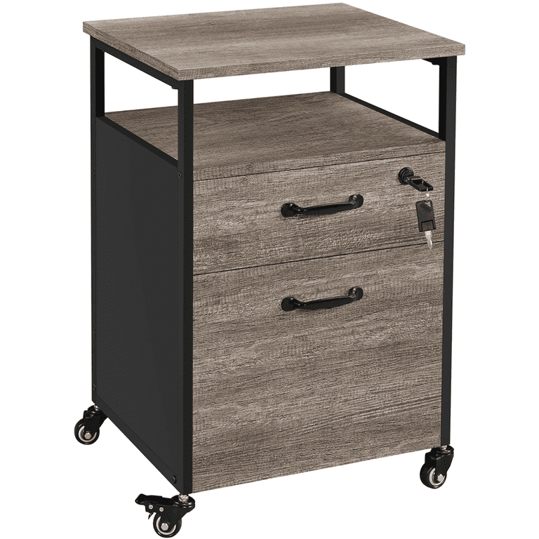 SmileMart Industrial Vintage Rolling File Cabinet with 2 Drawers